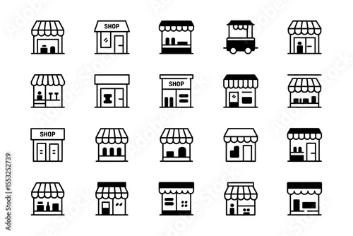 A Set of 20 Black and White Retail Store Icons Perfect for Your Business