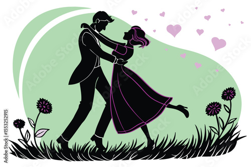 Romantic couple dancing together in a loving silhouette