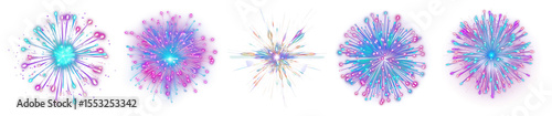 PNG Vibrant colorful digital fireworks display, element set on transparent background