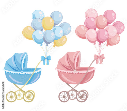 Blue and pink baby stroller Gender reveal elements Its a boy or girl
