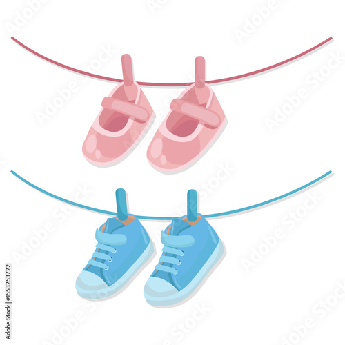 Gender reveal elements Baby girl or boy footwear Pink or blue