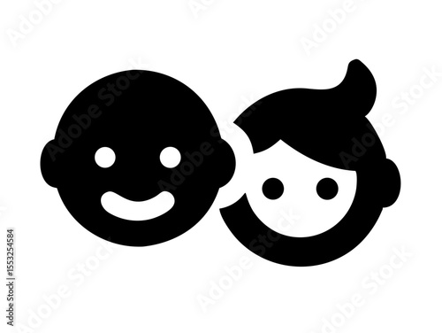 Happy Boy and Girl Icons, Perfect for Education or Children's Content. Simple, black and white icons of a happy boy and girl, ideal for educational resources, children's websites, or applications. 