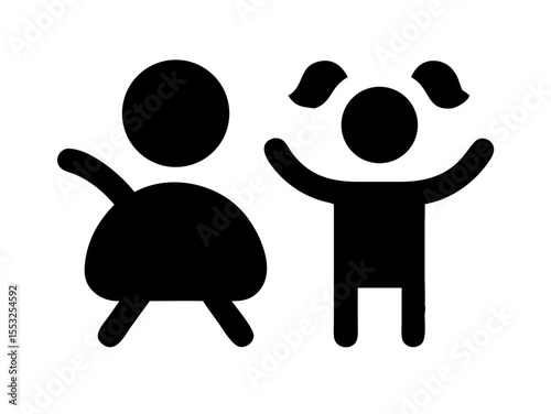 Happy Boy and Girl Icons, Perfect for Education or Children's Content. Simple, black and white icons of a happy boy and girl, ideal for educational resources, children's websites, or applications. 