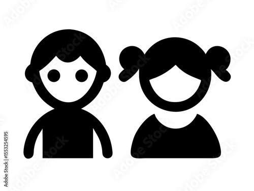 Happy Boy and Girl Icons, Perfect for Education or Children's Content. Simple, black and white icons of a happy boy and girl, ideal for educational resources, children's websites, or applications. 