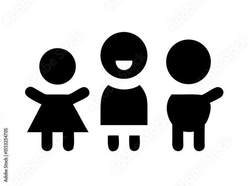 Happy Boy and Girl Icons, Perfect for Education or Children's Content. Simple, black and white icons of a happy boy and girl, ideal for educational resources, children's websites, or applications. 