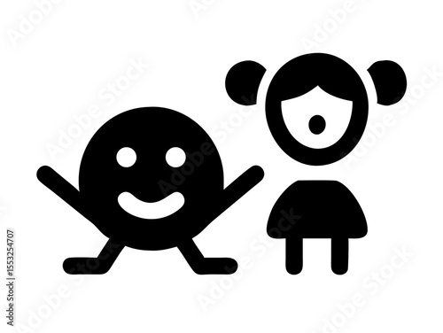 Happy Boy and Girl Icons, Perfect for Education or Children's Content. Simple, black and white icons of a happy boy and girl, ideal for educational resources, children's websites, or applications. 