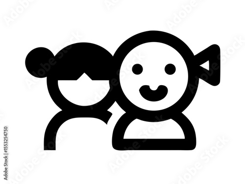 Happy Boy and Girl Icons, Perfect for Education or Children's Content. Simple, black and white icons of a happy boy and girl, ideal for educational resources, children's websites, or applications. 