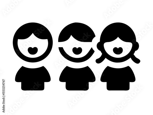 Happy Boy and Girl Icons, Perfect for Education or Children's Content. Simple, black and white icons of a happy boy and girl, ideal for educational resources, children's websites, or applications. 
