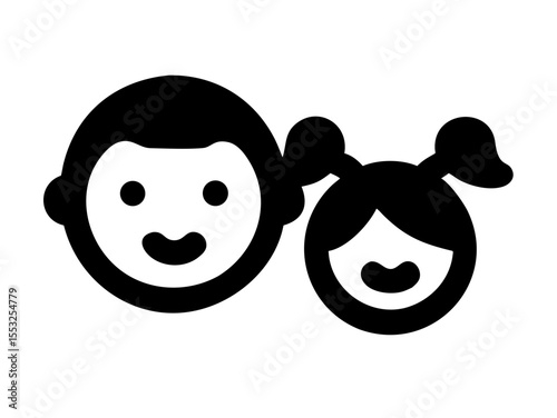Happy Boy and Girl Icons, Perfect for Education or Children's Content. Simple, black and white icons of a happy boy and girl, ideal for educational resources, children's websites, or applications. 