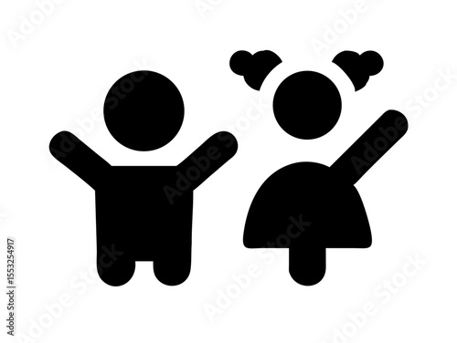 Happy Boy and Girl Icons, Perfect for Education or Children's Content. Simple, black and white icons of a happy boy and girl, ideal for educational resources, children's websites, or applications. 
