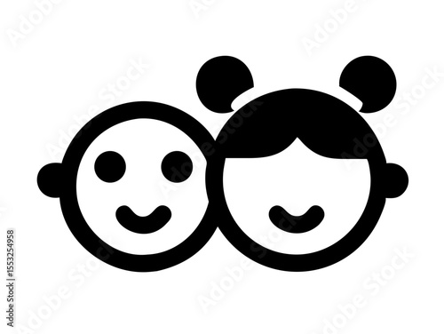 Happy Boy and Girl Icons, Perfect for Education or Children's Content. Simple, black and white icons of a happy boy and girl, ideal for educational resources, children's websites, or applications. 