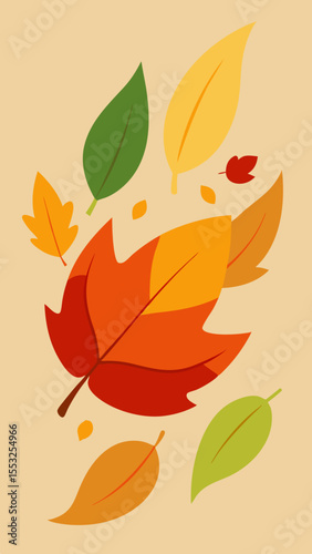Vibrant autumn leaves falling in a stylized pattern with warm colors