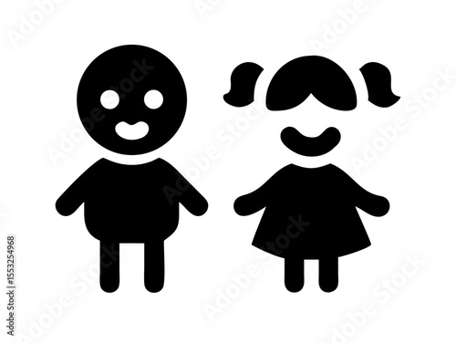 Happy Boy and Girl Icons, Perfect for Education or Children's Content. Simple, black and white icons of a happy boy and girl, ideal for educational resources, children's websites, or applications. 
