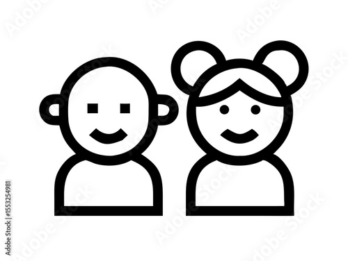 Happy Boy and Girl Icons, Perfect for Education or Children's Content. Simple, black and white icons of a happy boy and girl, ideal for educational resources, children's websites, or applications. 