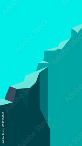 Abstract geometric mountain range with layered peaks and smooth turquoise sky