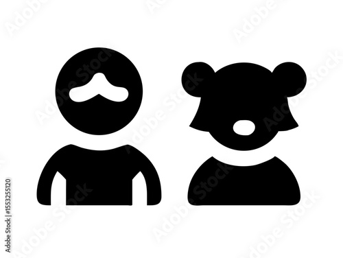 Happy Boy and Girl Icons, Perfect for Education or Children's Content. Simple, black and white icons of a happy boy and girl, ideal for educational resources, children's websites, or applications. 