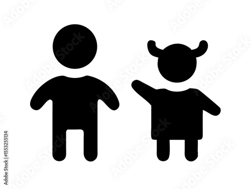 Happy Boy and Girl Icons, Perfect for Education or Children's Content. Simple, black and white icons of a happy boy and girl, ideal for educational resources, children's websites, or applications. 