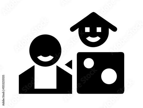 Happy Boy and Girl Icons, Perfect for Education or Children's Content. Simple, black and white icons of a happy boy and girl, ideal for educational resources, children's websites, or applications. 