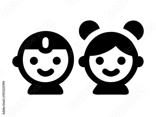 Happy Boy and Girl Icons, Perfect for Education or Children's Content. Simple, black and white icons of a happy boy and girl, ideal for educational resources, children's websites, or applications. 