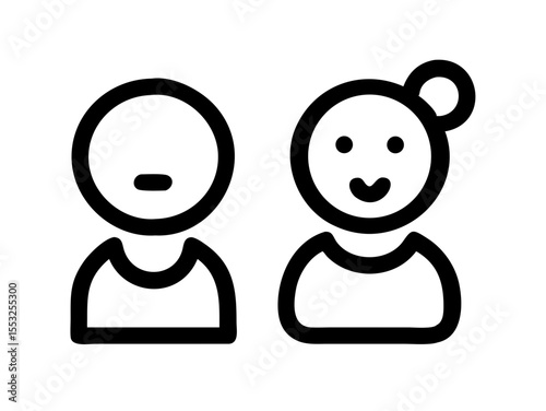 Happy Boy and Girl Icons, Perfect for Education or Children's Content. Simple, black and white icons of a happy boy and girl, ideal for educational resources, children's websites, or applications. 