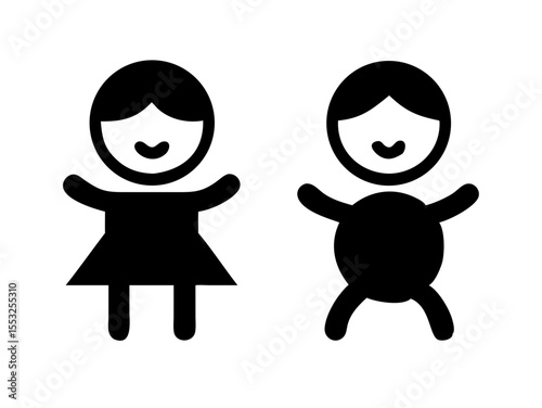 Happy Boy and Girl Icons, Perfect for Education or Children's Content. Simple, black and white icons of a happy boy and girl, ideal for educational resources, children's websites, or applications. 