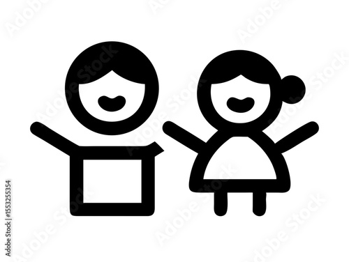 Happy Boy and Girl Icons, Perfect for Education or Children's Content. Simple, black and white icons of a happy boy and girl, ideal for educational resources, children's websites, or applications. 