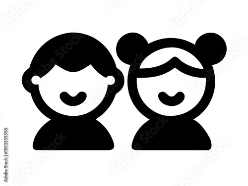 Happy Boy and Girl Icons, Perfect for Education or Children's Content. Simple, black and white icons of a happy boy and girl, ideal for educational resources, children's websites, or applications. 