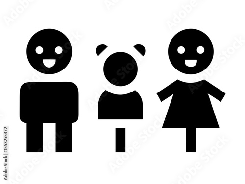 Happy Boy and Girl Icons, Perfect for Education or Children's Content. Simple, black and white icons of a happy boy and girl, ideal for educational resources, children's websites, or applications. 