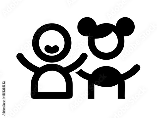 Happy Boy and Girl Icons, Perfect for Education or Children's Content. Simple, black and white icons of a happy boy and girl, ideal for educational resources, children's websites, or applications. 