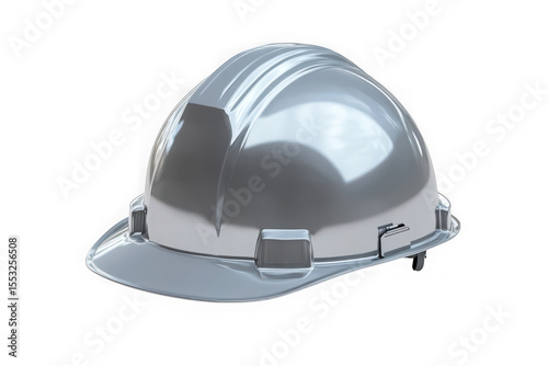 Silver construction helmet, hard hat, safety gear, protective headwear, industrial equipment, worker protection, engineer, builder, jobsite isolated on transparent background