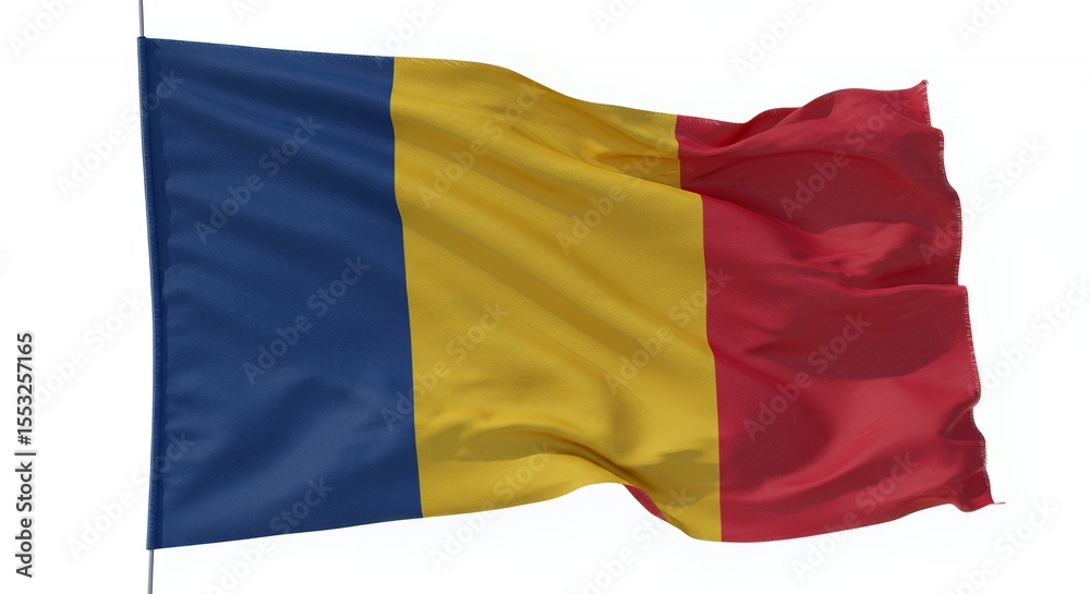 Romanian Flag Waves Proudly Against a Pristine White Sky Romanian Flag Waves Proudly Against a Pristine White Sky