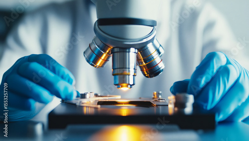 Veterinarian examining a biopsy sample under a microscope in a pathology lab, veterinary pathology, disease diagnosis
