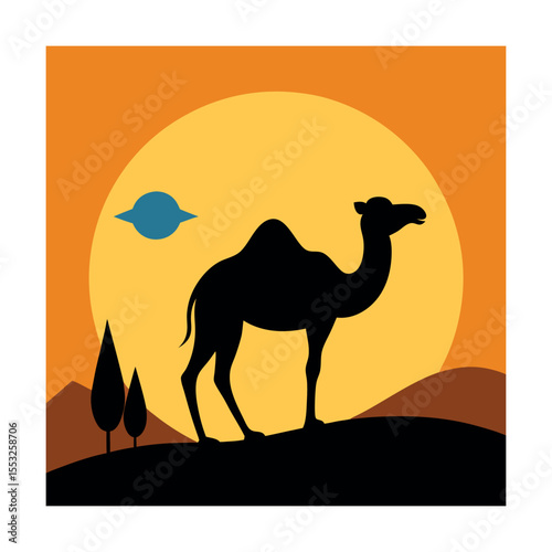 Desert Scene with Camel Silhouette