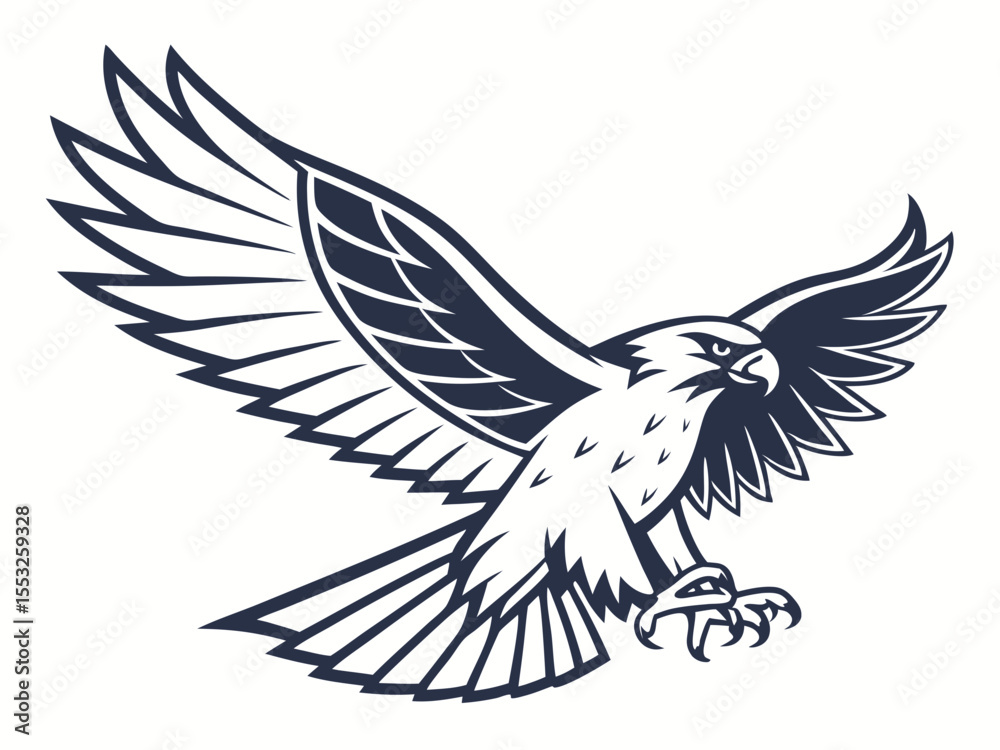 Obraz premium Powerful, stylized eagle logo design, ideal for a company or brand. A bold, black silhouette of an eagle's head and neck in a dynamic, stylized pose. 