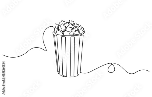 Popcorn in a cup continuous one line drawing. Vector illustration Popcorn in a cup continuous one line drawing. Editable stroke.