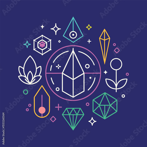 Crystal Healing Line Icons Collection