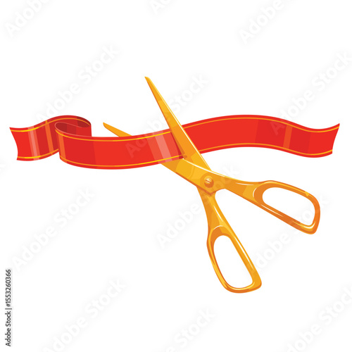 Golden Scissors Cutting Red Ribbon – Grand Opening Ceremony Concept.