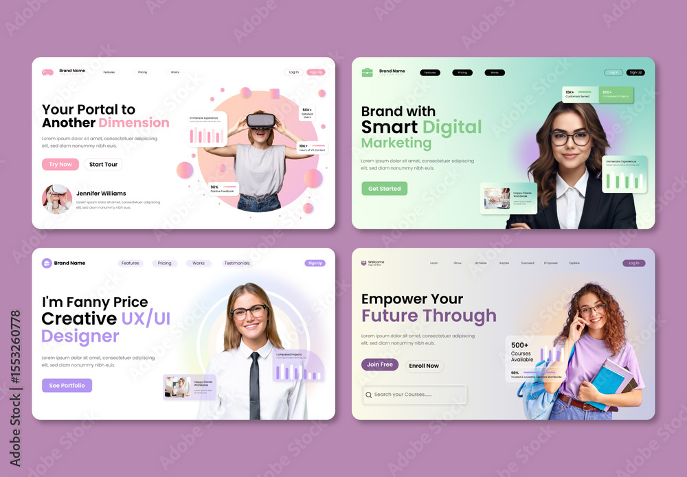 Modern Website Header UI Design Template For Landing Page Stock ...