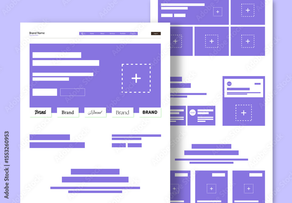 Modern Website Wireframe Layout For Landing Page UI Design Stock ...