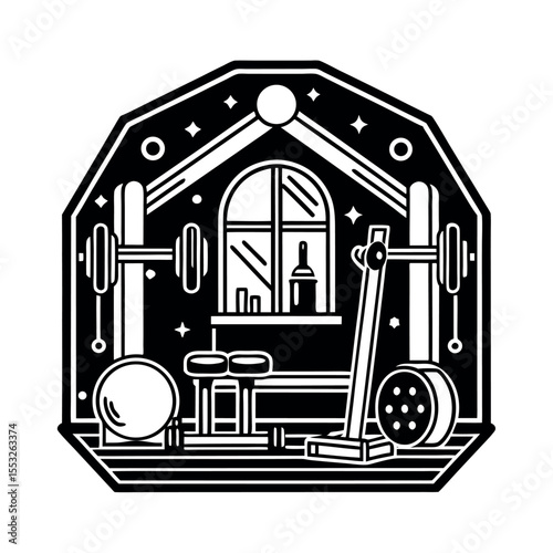Home Gym Workout Line Art Design