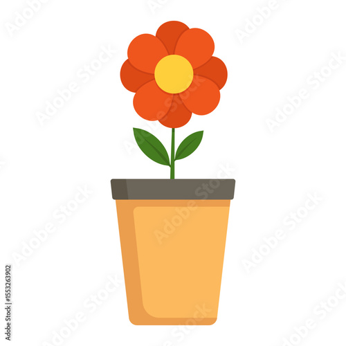 Minimalist red flower in orange pot. Vector illustration design for use in gardening blogs, eco promotions, springtime decorations, or floral themed merchandise