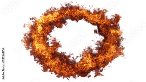 Fiery ring of fire isolated on white background