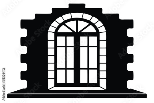 Black Silhouette of Window with Arched Top Set in Detailed Wall Design