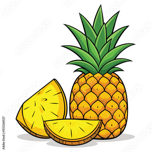 Pineapple and Bananas Set of Tropical Fruits on White Background