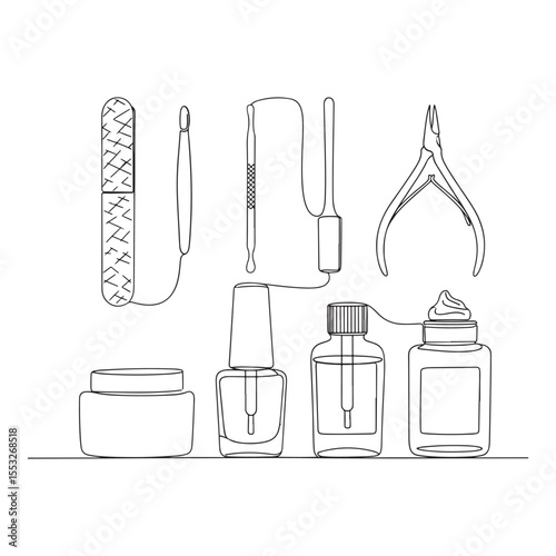 Nail care tools and cosmetic bottles line art nail file