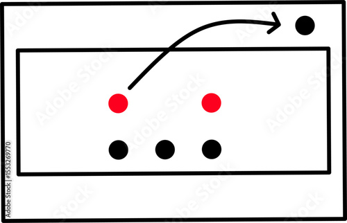Simple volleyball float serve tactic diagram with player positions and movement arrows.
