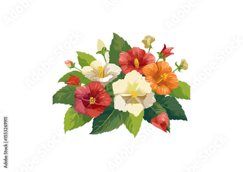 Vivid houseplant vector with multiple flowers in one pot for spring seasonal graphic design decorations.
