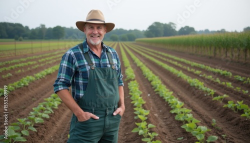 Farmer harvesting crops rural field portrait agricultural landscape daytime sustainable farming practices