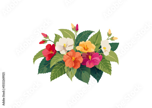 Blooming flowerpot with colorful petals perfect for spring or summer vector design assets and illustrations.