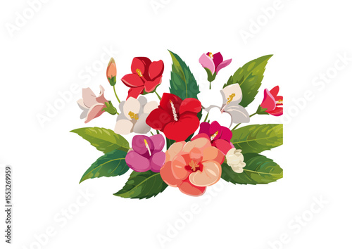 Eco-friendly houseplant design with colorful blossoms arranged neatly in a simple modern flowerpot.